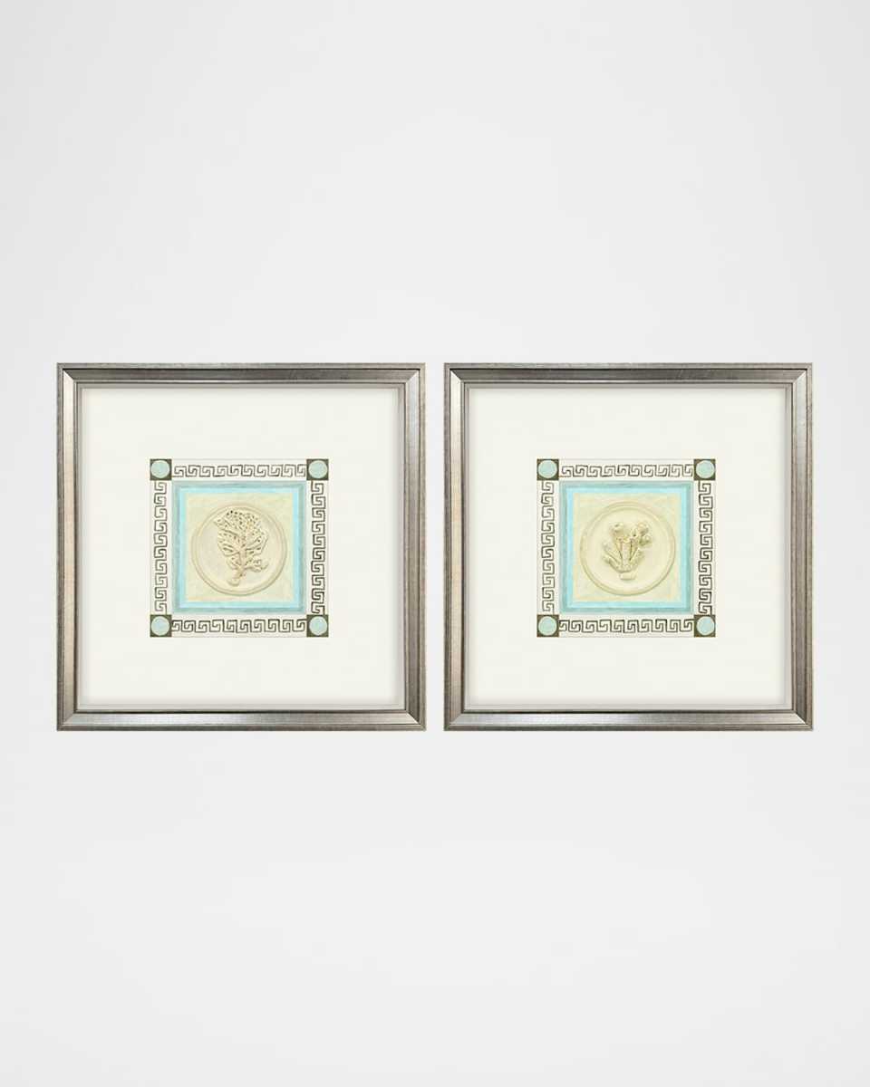 "Coral Circles II" Hand-Embellished Giclees, Set of 2